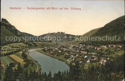 Neckargemuend Gesamtansicht mit Blick auf den Dilsberg Neckartal Bahnpost Kat. Neckargemuend