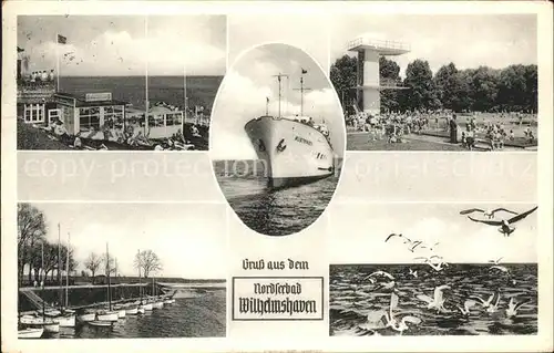 Wilhelmshaven Partie am Strand Bootshafen Schwimmbad Springturm Moewen Schiff Ruestringen Kat. Wilhelmshaven