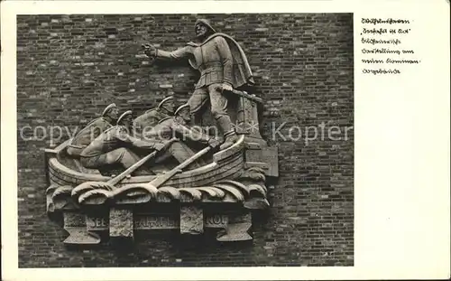 Wilhelmshaven "Seefahrt ist Not" Bildhauerische Darstellung am neuen Kommandogebaeude Relief Kat. Wilhelmshaven