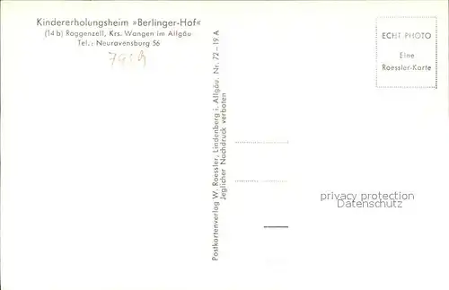 Roggenzell Kindererholungsheim Berlinger Hof Kat. Wangen im Allgaeu