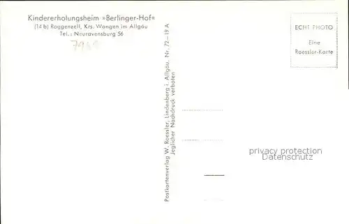 Roggenzell Kindererholungsheim Berlinger Hof Kat. Wangen im Allgaeu