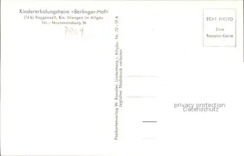 Roggenzell Kindererholungsheim Berlinger Hof Kat. Wangen im Allgaeu