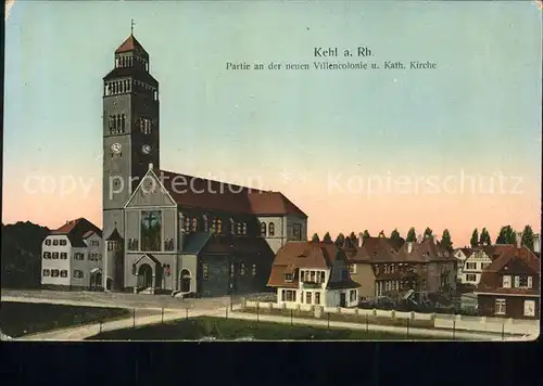 Kehl Rhein Villencolonie und Kath Kirche Kat. Kehl