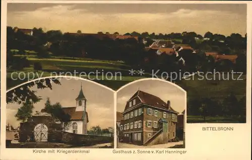 Bittelbronn Moeckmuehl Panorama Kirche mit Kriegerdenkmal Gasthaus zur Sonne Kat. Moeckmuehl