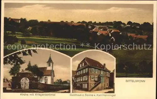 Bittelbronn Moeckmuehl Kirche mit Kriegerdenkmal Gasthaus zur Sonne Kat. Moeckmuehl