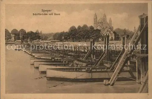 Speyer Rhein Schiffsbruecke mit Dom Kat. Speyer