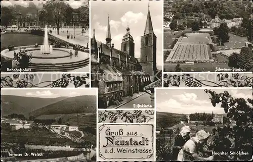 Neustadt Weinstrasse Bahnhofsplatz Fontaene Stiftskirche Schwimmbad Terrasse Haardter Schloesschen Kat. Neustadt an der Weinstr.