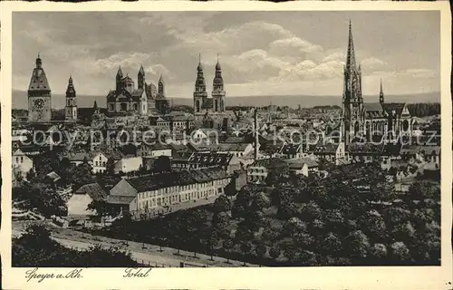 Speyer Rhein Total mit Dom und Gedaechtniskirche Kat. Speyer