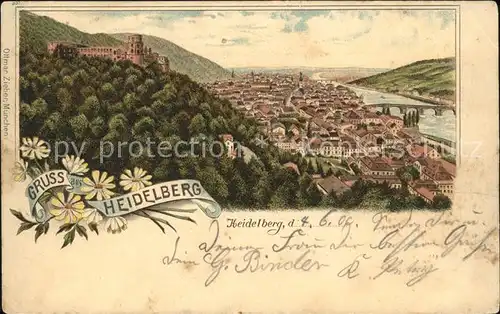 Heidelberg Neckar Panorama mit Schloss Kat. Heidelberg