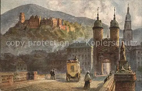 Heidelberg Neckar Schloss Bruecke Denkmal Kurfuerst Karl Theodor Postkutsche Kuenstlerkarte Kat. Heidelberg