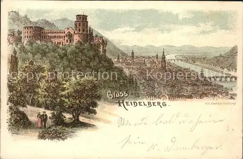 Heidelberg Neckar Schloss Panorama Kat. Heidelberg