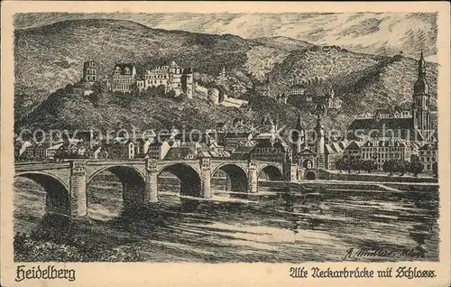 Heidelberg Neckar Alte Neckarbruecke mit Schloss Kat. Heidelberg