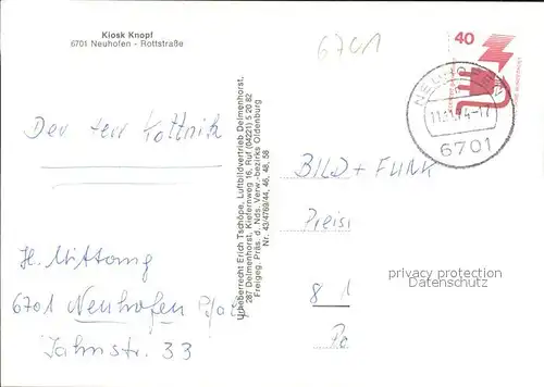 Neuhofen Pfalz Fliegeraufnahme Teilansichten Kat. Neuhofen
