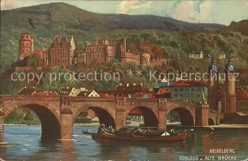 Heidelberg Neckar Schloss und Alte Bruecke Schiff Kat. Heidelberg