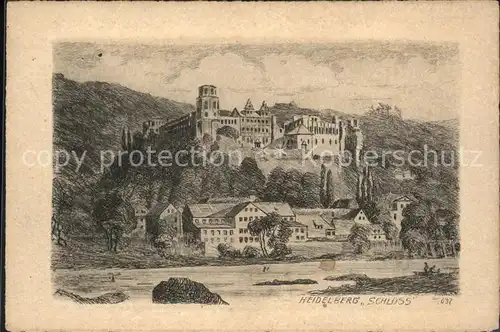 Heidelberg Neckar Schloss Zeichnung Kat. Heidelberg