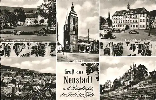 Neustadt Weinstrasse Marktplatz mit Rathaus u.Gruenanlagen am Bahnhof Kat. Neustadt an der Weinstr.