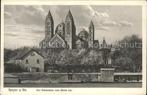 Speyer Rhein Blick vom Rhein auf den Kaiserdom Kat. Speyer