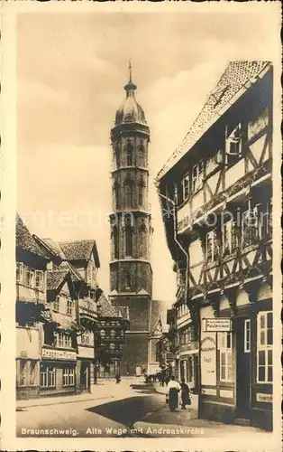 Braunschweig Alte Waage mit Andreaskirche Kat. Braunschweig