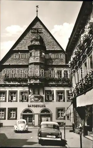 Osterode Harz Rathaus mit Ratskeller u.div.Autos Kat. Osterode am Harz