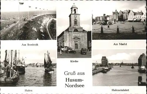 Husum Nordfriesland Markt Hafen Seedeich Kirche Autos Schiffe / Husum /Nordfriesland LKR
