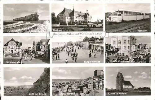 Westerland Sylt Hindenburgdamm Inselbahn Kurhaus Strandstrasse Kurpromenade Friedrichstrasse Kirche in Keitum Kliff Strand Kat. Westerland