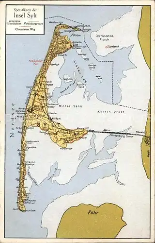 Insel Sylt Landkarte Hindenburgdamm Kat. Westerland