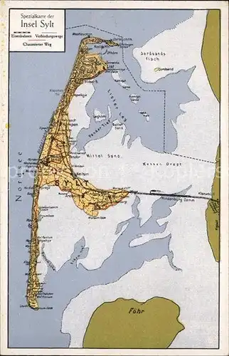 Insel Sylt Landkarte Hindenburgdamm Kat. Westerland