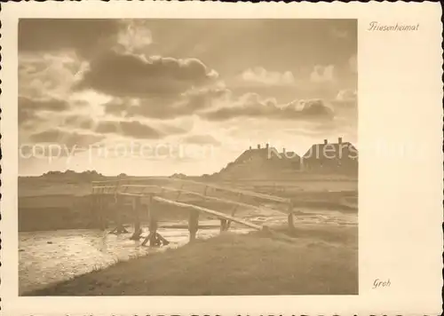 Hallig Hooge Reetdachhaeuser Holzbruecke Kat. Hooge