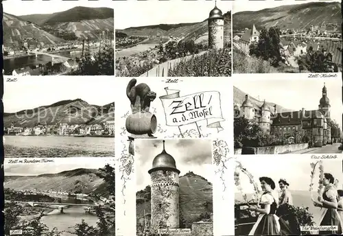 Zell Mosel Moselpanorama Schloss Trachten Runder Turm Kat. Zell (Mosel)