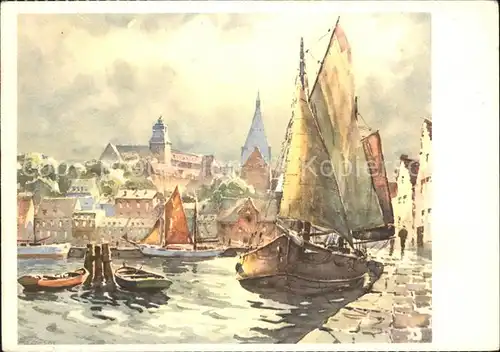 Flensburg Kuenstlerkarte Segelschiff Kat. Flensburg