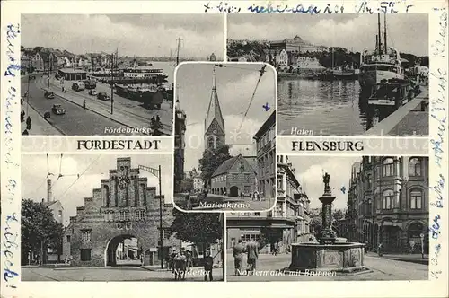 Flensburg Foerdestadt Foerdebruecke Brunnen Hafen Kat. Flensburg