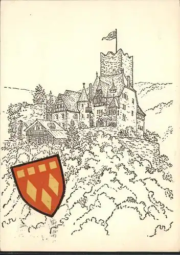 Alf Mosel Burg Urras Kaiserburg Wappen Kuenstlerkarte Zeichnung Kat. Alf