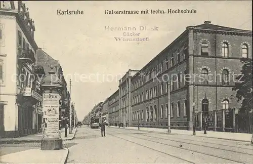 Karlsruhe Kaiserstrasse mit Techn.Hochschule Kat. Karlsruhe