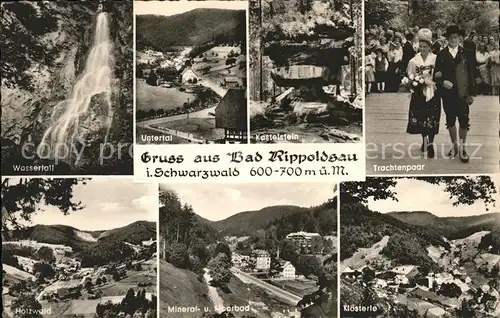Bad Rippoldsau Schwarzwald Wasserfall Untertal Kastelstein Trachtenpaar Holzwald Mineral  und Moorbad Kloesterle Kat. Bad Rippoldsau Schapbach