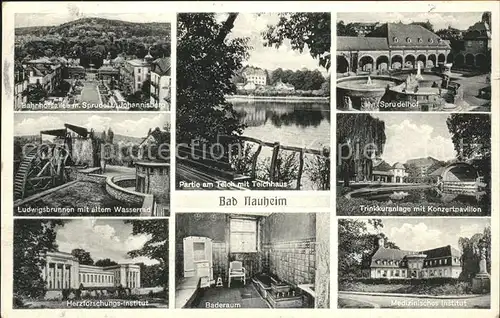 Bad Nauheim Bahnhofsallee Sprudel Johannisberg Teich Kuranlagen Konzertpavillon Brunnen Wasserrad Kat. Bad Nauheim