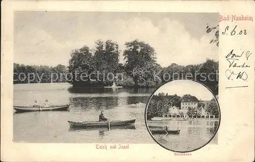 Bad Nauheim Teich mit Insel Paddelboot Kat. Bad Nauheim