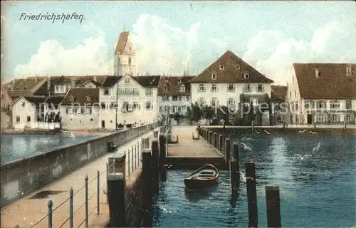 Friedrichshafen Bodensee Partie am Hafen Bootssteg Kirche Kat. Friedrichshafen