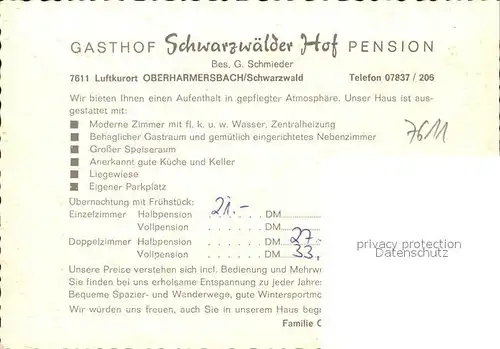 Oberharmersbach Gasthof Pension Schwarzwaelder Hof Luftkurort Kat. Oberharmersbach