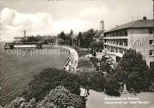 Langenargen Bodensee Seepromenade mit Schloss Montfort Hotel Schiff Kat. Langenargen