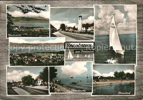 Kressbronn Bodensee Ortsansicht Kirche Saentisblick Strand Strandbad Segelboot Schwan / Kressbronn am Bodensee /Bodenseekreis LKR