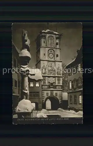 Wangen Allgaeu Ravensburger Tor u.Brunnen im Winter Kat. Wangen im Allgaeu