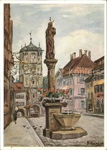 Wangen Allgaeu mit Ravensburger Tor u.Brunnen nach einer Zeichnung v.F.Haeusler Kat. Wangen im Allgaeu