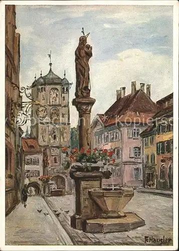 Wangen Allgaeu Ravensburger Tor u.Brunnen nach einer Zeichnung v.F.Haeusler Kat. Wangen im Allgaeu