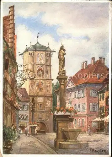 Wangen Allgaeu Ravensburger Tor mit Brunnen nach einer Zeichnung v.F.Hausler Kat. Wangen im Allgaeu