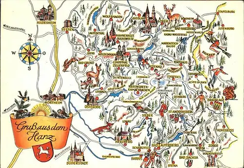Clausthal Zellerfeld Karte mit Staedten u.Orten im Harz Kat. Clausthal Zellerfeld