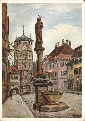 Wangen Allgaeu Ravensburger Tor u.Brunnen nach einer Zeichnung v.F.Hausler Kat. Wangen im Allgaeu