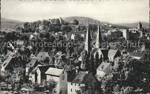 Siegen Westfalen vom Giersberg mit Oberem Schloss Nikolaikirche und Michaelkirche / Siegen /Siegen-Wittgenstein LKR