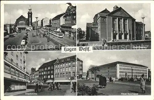 Hagen Westfalen Hauptbahnhof Stadttheater Stadtmitte Sparkasse Kat. Hagen