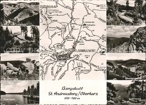 St Andreasberg Harz Gebietskarte Rehberger Graben Dreibrodesteine Brockenblick Oderteich Rosstrappe Kat. Sankt Andreasberg