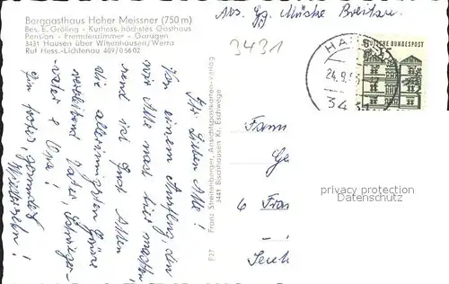 Hausen Witzenhausen Berggasthof Hoher Meissner Sender Kat. Hessisch Lichtenau